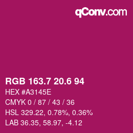 カラーコード: RGB 163.7 20.6 94 | qconv.com