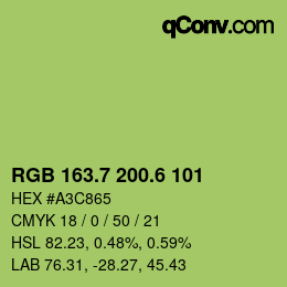 カラーコード: RGB 163.7 200.6 101 | qconv.com