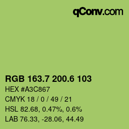 颜色代码: RGB 163.7 200.6 103 | qconv.com