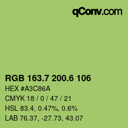 カラーコード: RGB 163.7 200.6 106 | qconv.com