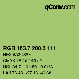 カラーコード: RGB 163.7 200.6 111 | qconv.com