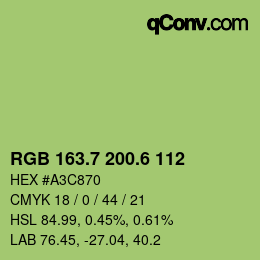 カラーコード: RGB 163.7 200.6 112 | qconv.com