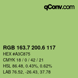 カラーコード: RGB 163.7 200.6 117 | qconv.com