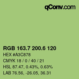 カラーコード: RGB 163.7 200.6 120 | qconv.com
