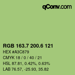 カラーコード: RGB 163.7 200.6 121 | qconv.com