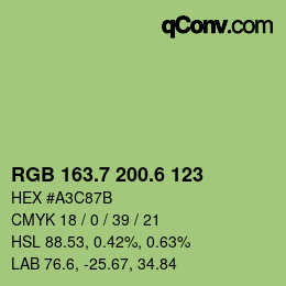 颜色代码: RGB 163.7 200.6 123 | qconv.com