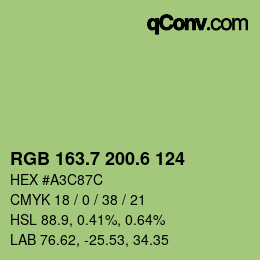 カラーコード: RGB 163.7 200.6 124 | qconv.com