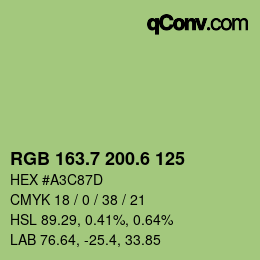 カラーコード: RGB 163.7 200.6 125 | qconv.com