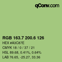 カラーコード: RGB 163.7 200.6 126 | qconv.com