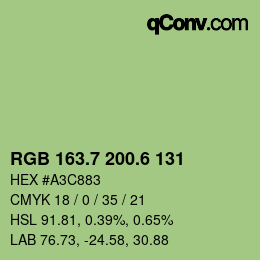 カラーコード: RGB 163.7 200.6 131 | qconv.com