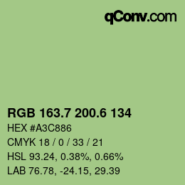 カラーコード: RGB 163.7 200.6 134 | qconv.com