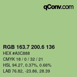 カラーコード: RGB 163.7 200.6 136 | qconv.com