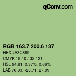 カラーコード: RGB 163.7 200.6 137 | qconv.com
