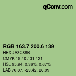 カラーコード: RGB 163.7 200.6 139 | qconv.com