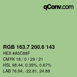 カラーコード: RGB 163.7 200.6 143 | qconv.com