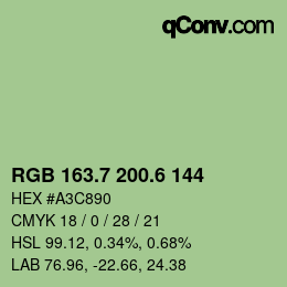 カラーコード: RGB 163.7 200.6 144 | qconv.com