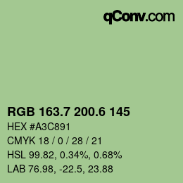 カラーコード: RGB 163.7 200.6 145 | qconv.com