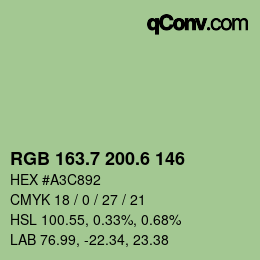カラーコード: RGB 163.7 200.6 146 | qconv.com