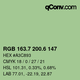 カラーコード: RGB 163.7 200.6 147 | qconv.com