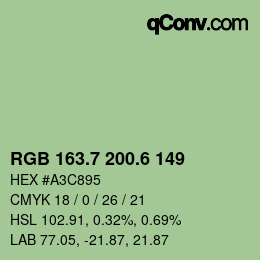 カラーコード: RGB 163.7 200.6 149 | qconv.com