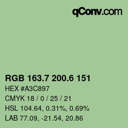 カラーコード: RGB 163.7 200.6 151 | qconv.com