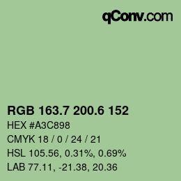 カラーコード: RGB 163.7 200.6 152 | qconv.com