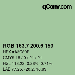 カラーコード: RGB 163.7 200.6 159 | qconv.com