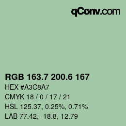 カラーコード: RGB 163.7 200.6 167 | qconv.com
