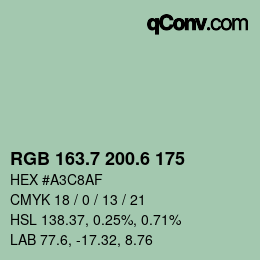 カラーコード: RGB 163.7 200.6 175 | qconv.com