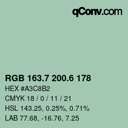 カラーコード: RGB 163.7 200.6 178 | qconv.com
