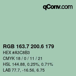 カラーコード: RGB 163.7 200.6 179 | qconv.com