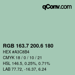 カラーコード: RGB 163.7 200.6 180 | qconv.com