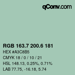 カラーコード: RGB 163.7 200.6 181 | qconv.com