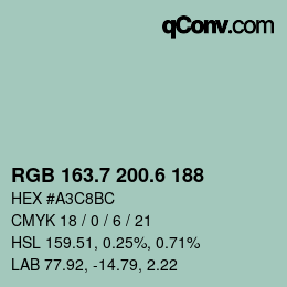 カラーコード: RGB 163.7 200.6 188 | qconv.com