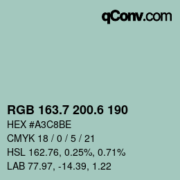 カラーコード: RGB 163.7 200.6 190 | qconv.com