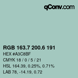 カラーコード: RGB 163.7 200.6 191 | qconv.com