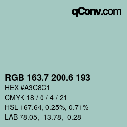 カラーコード: RGB 163.7 200.6 193 | qconv.com