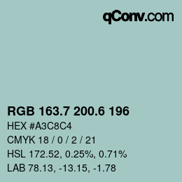 カラーコード: RGB 163.7 200.6 196 | qconv.com