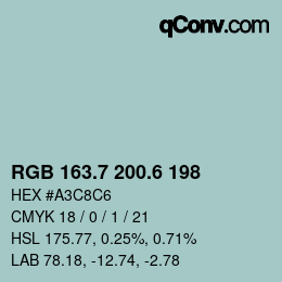 カラーコード: RGB 163.7 200.6 198 | qconv.com