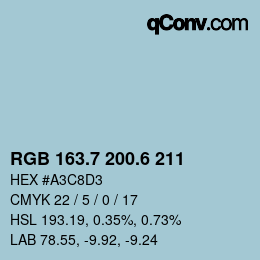 カラーコード: RGB 163.7 200.6 211 | qconv.com