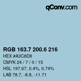 颜色代码: RGB 163.7 200.6 216 | qconv.com