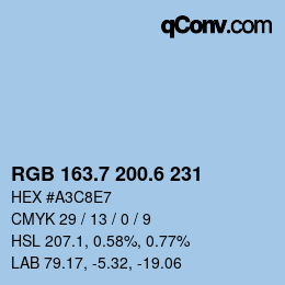 カラーコード: RGB 163.7 200.6 231 | qconv.com