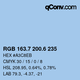カラーコード: RGB 163.7 200.6 235 | qconv.com