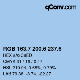 カラーコード: RGB 163.7 200.6 237.6 | qconv.com