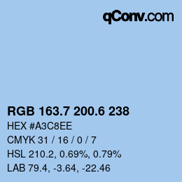カラーコード: RGB 163.7 200.6 238 | qconv.com