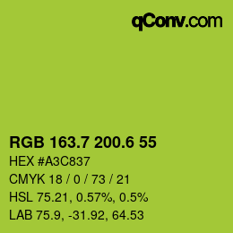 カラーコード: RGB 163.7 200.6 55 | qconv.com