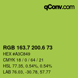 カラーコード: RGB 163.7 200.6 73 | qconv.com