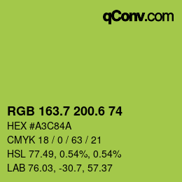 カラーコード: RGB 163.7 200.6 74 | qconv.com
