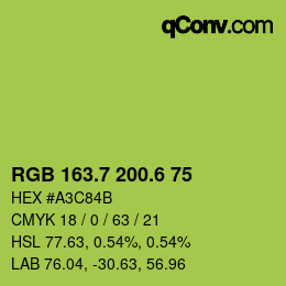 カラーコード: RGB 163.7 200.6 75 | qconv.com