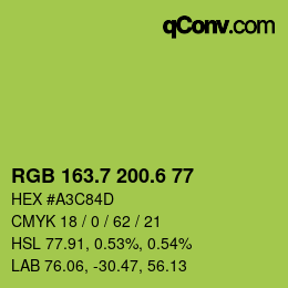 カラーコード: RGB 163.7 200.6 77 | qconv.com
